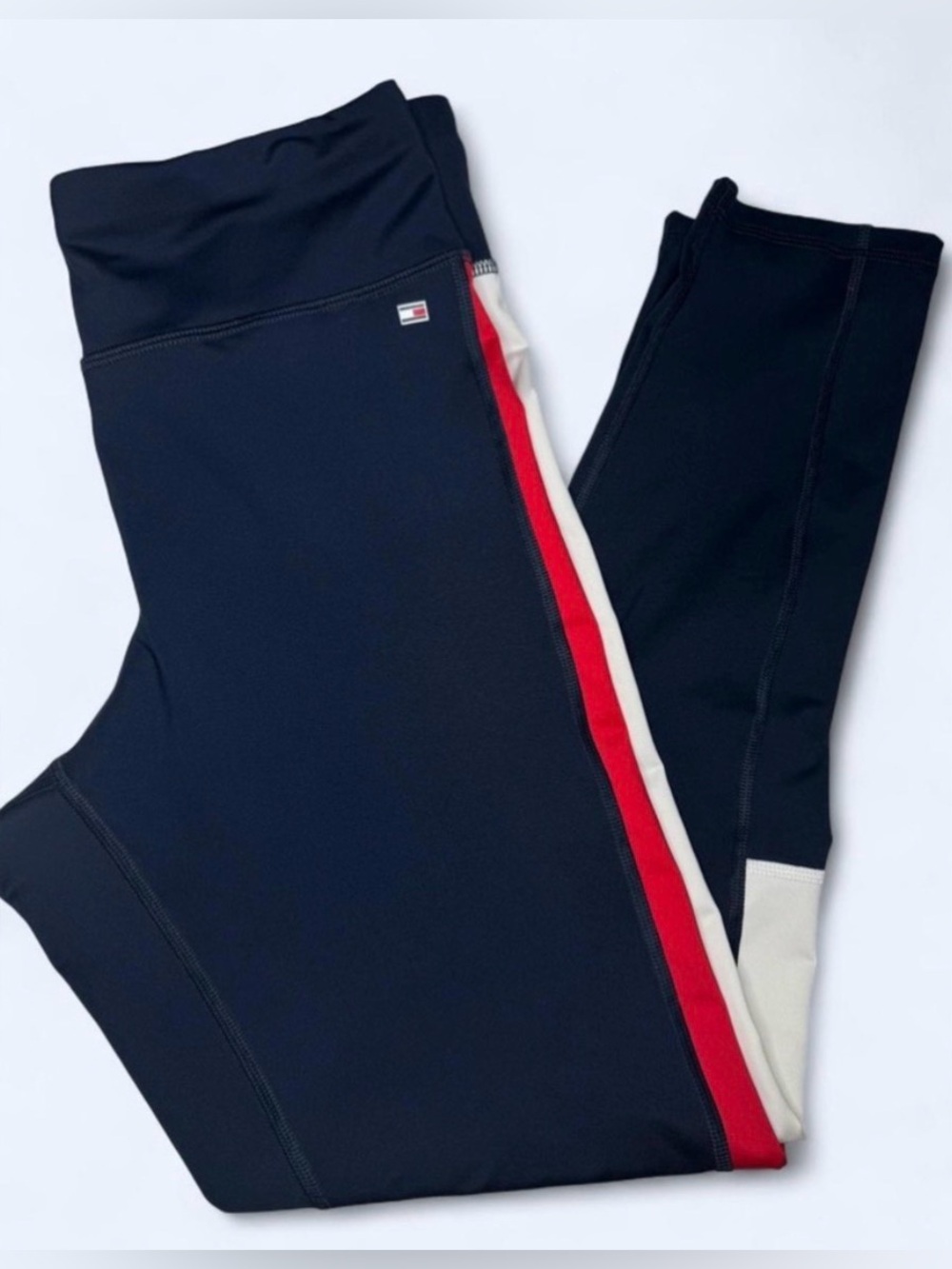 NWOT Tommy Hilfiger Women's leggings Navy Blue with White and Red Stripes Large